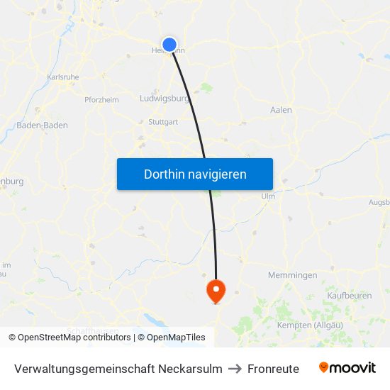 Verwaltungsgemeinschaft Neckarsulm to Fronreute map