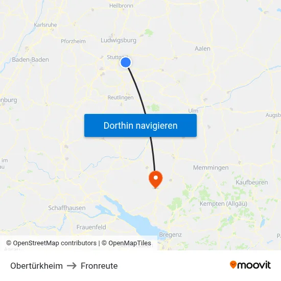 Obertürkheim to Fronreute map