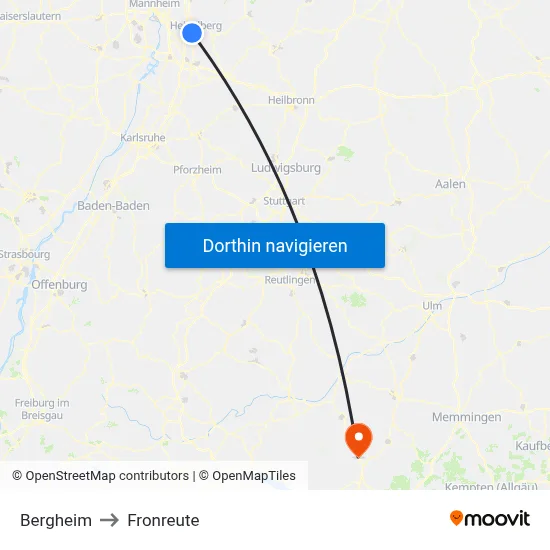 Bergheim to Fronreute map