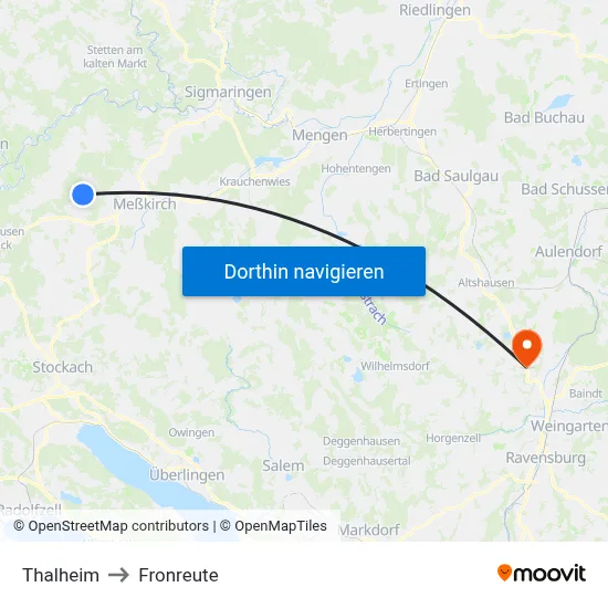 Thalheim to Fronreute map