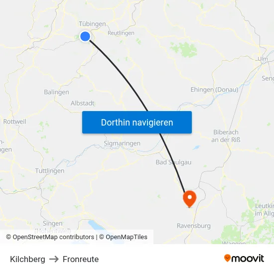 Kilchberg to Fronreute map