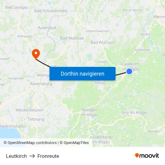 Leutkirch to Fronreute map