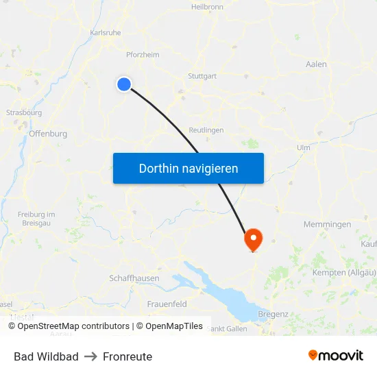Bad Wildbad to Fronreute map