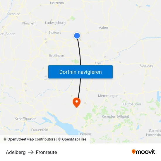 Adelberg to Fronreute map