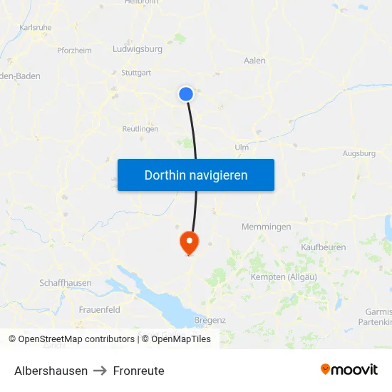 Albershausen to Fronreute map