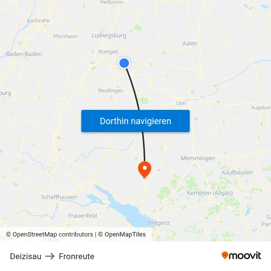 Deizisau to Fronreute map