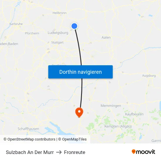 Sulzbach An Der Murr to Fronreute map