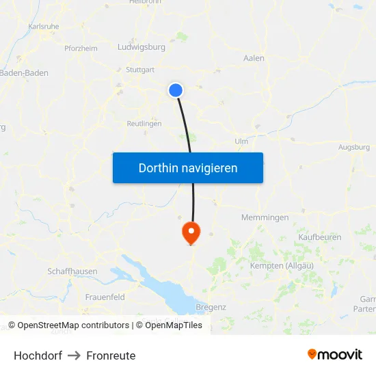 Hochdorf to Fronreute map