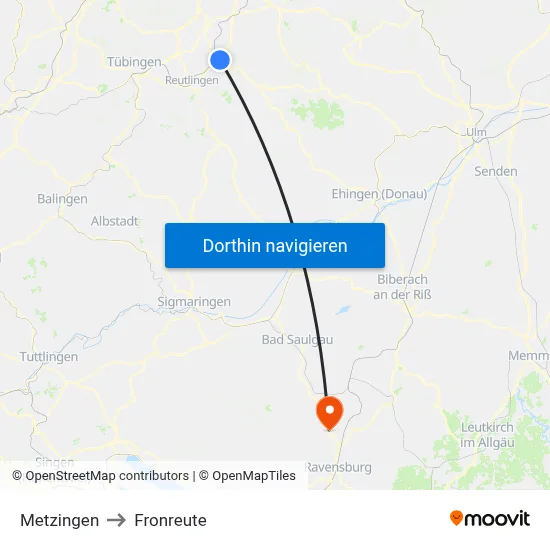 Metzingen to Fronreute map