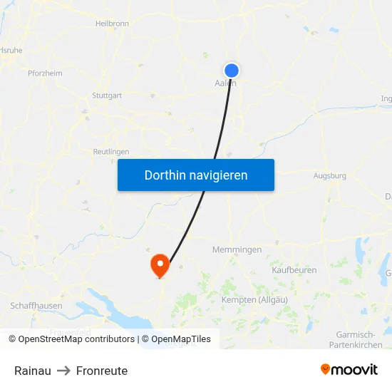 Rainau to Fronreute map