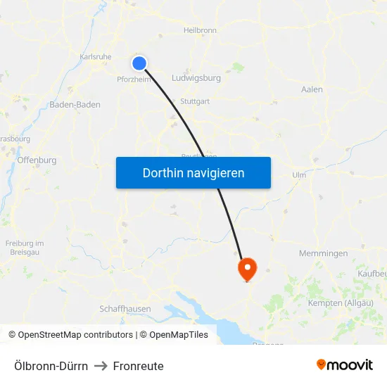 Ölbronn-Dürrn to Fronreute map