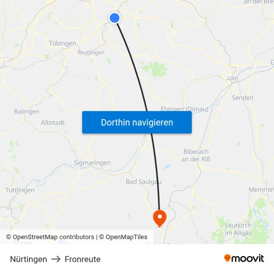 Nürtingen to Fronreute map