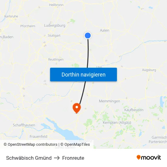 Schwäbisch Gmünd to Fronreute map
