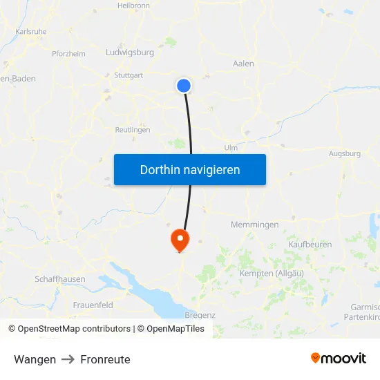 Wangen to Fronreute map