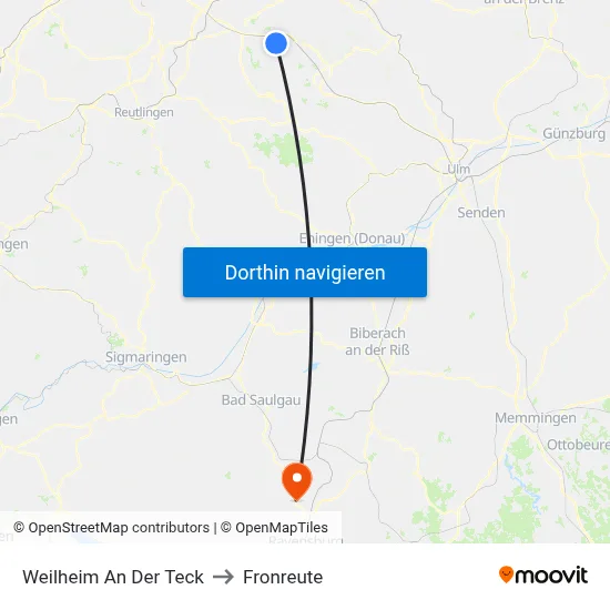 Weilheim An Der Teck to Fronreute map
