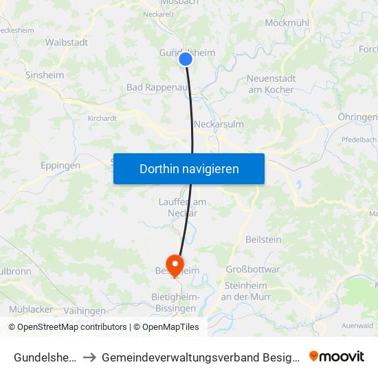 Gundelsheim to Gemeindeverwaltungsverband Besigheim map