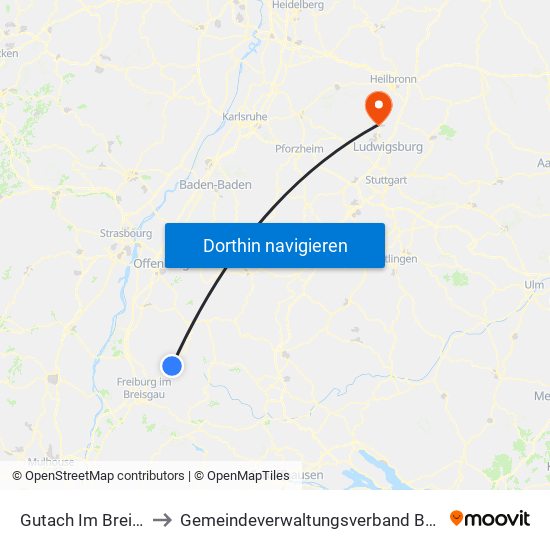 Gutach Im Breisgau to Gemeindeverwaltungsverband Besigheim map