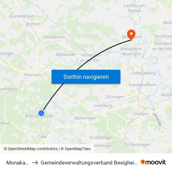 Monakam to Gemeindeverwaltungsverband Besigheim map