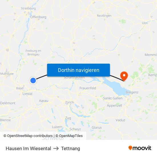 Hausen Im Wiesental to Tettnang map