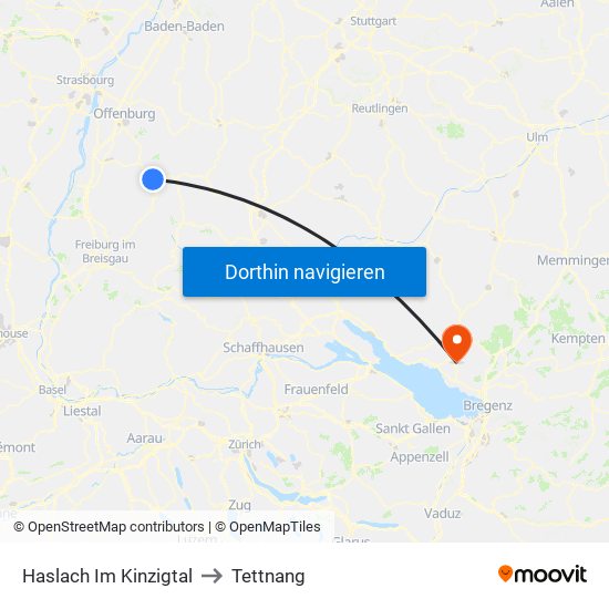 Haslach Im Kinzigtal to Tettnang map