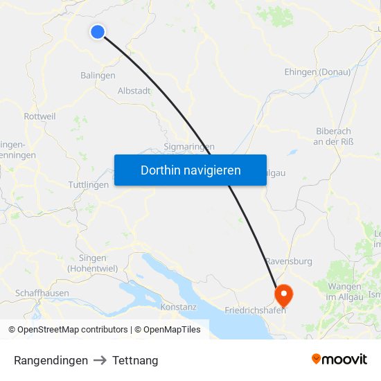 Rangendingen to Tettnang map