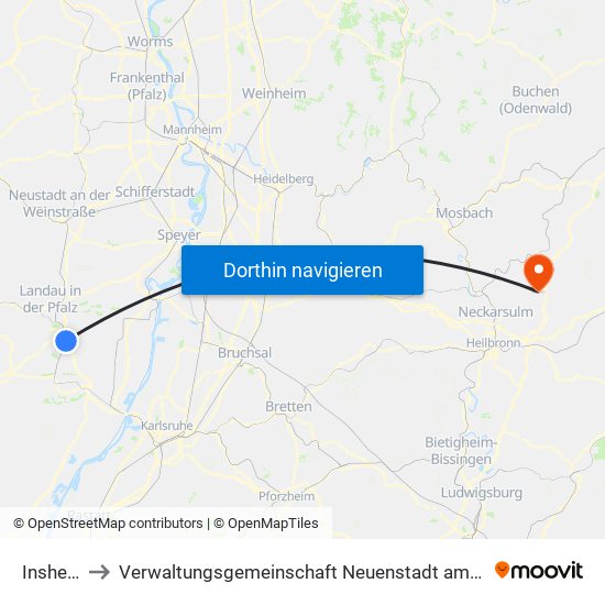 Insheim to Verwaltungsgemeinschaft Neuenstadt am Kocher map