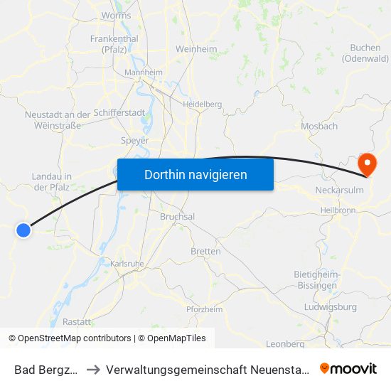 Bad Bergzabern to Verwaltungsgemeinschaft Neuenstadt am Kocher map