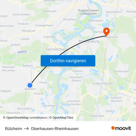 Rülzheim to Oberhausen-Rheinhausen map