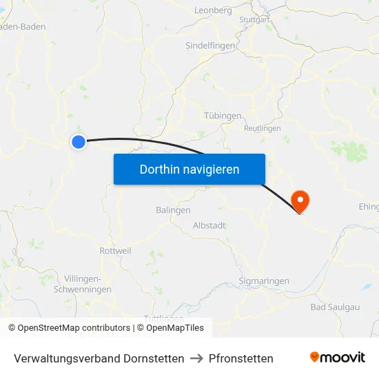 Verwaltungsverband Dornstetten to Pfronstetten map