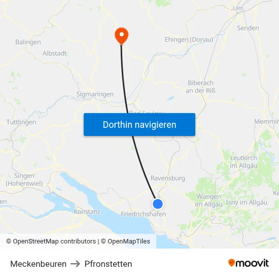 Meckenbeuren to Pfronstetten map