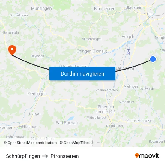 Schnürpflingen to Pfronstetten map