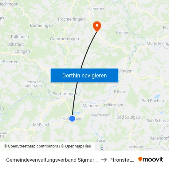 Gemeindeverwaltungsverband Sigmaringen to Pfronstetten map