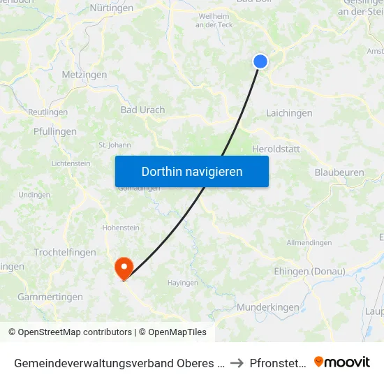 Gemeindeverwaltungsverband Oberes Filstal to Pfronstetten map