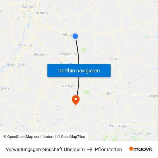 Verwaltungsgemeinschaft Obersulm to Pfronstetten map