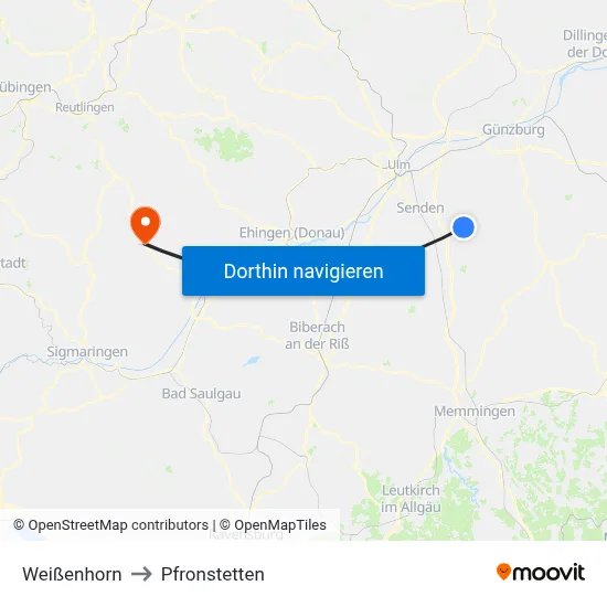 Weißenhorn to Pfronstetten map