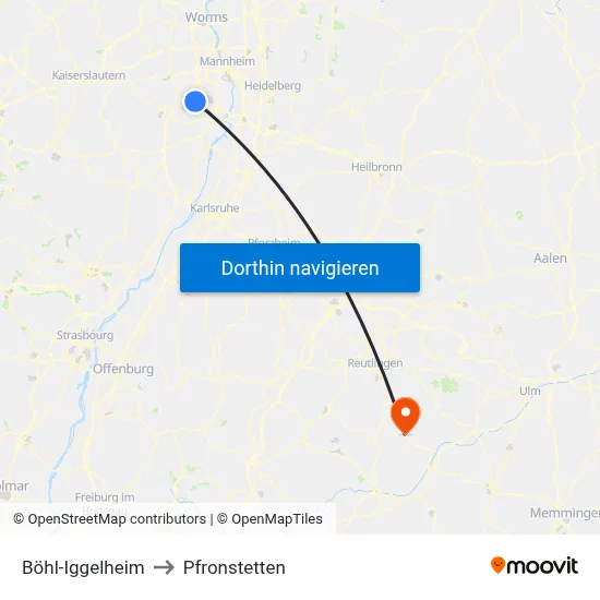 Böhl-Iggelheim to Pfronstetten map