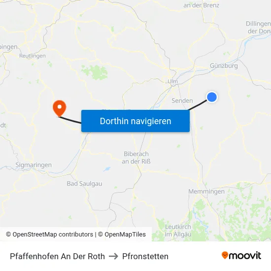 Pfaffenhofen An Der Roth to Pfronstetten map