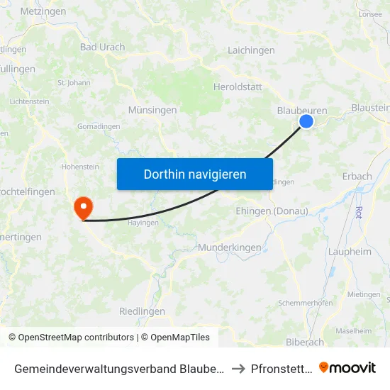 Gemeindeverwaltungsverband Blaubeuren to Pfronstetten map