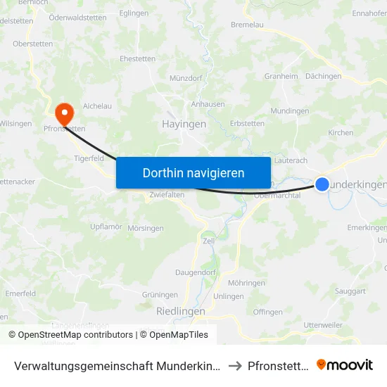 Verwaltungsgemeinschaft Munderkingen to Pfronstetten map