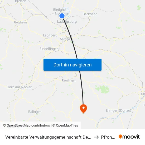 Vereinbarte Verwaltungsgemeinschaft Der Stadt Bietigheim-Bissingen to Pfronstetten map