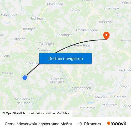 Gemeindeverwaltungsverband Meßstetten to Pfronstetten map