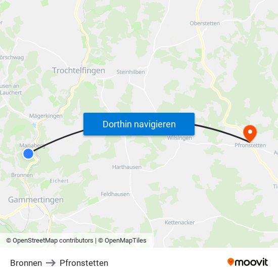 Bronnen to Pfronstetten map