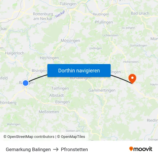 Gemarkung Balingen to Pfronstetten map