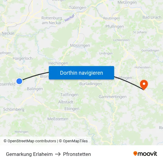 Gemarkung Erlaheim to Pfronstetten map