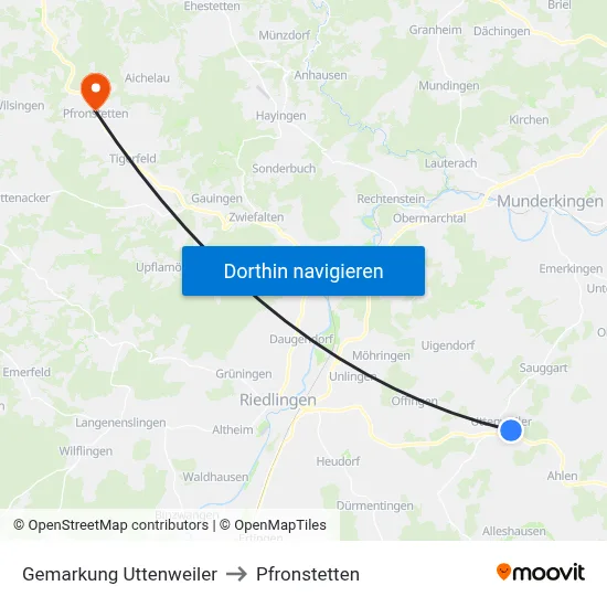 Gemarkung Uttenweiler to Pfronstetten map