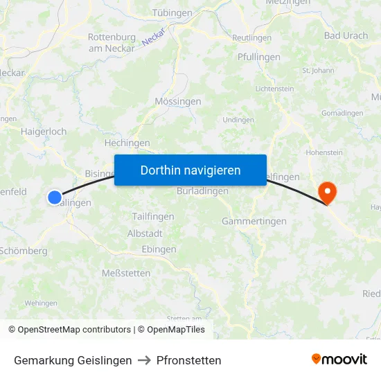 Gemarkung Geislingen to Pfronstetten map
