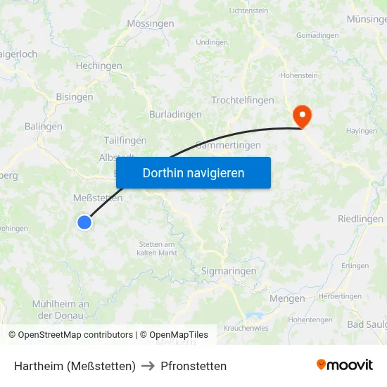 Hartheim (Meßstetten) to Pfronstetten map