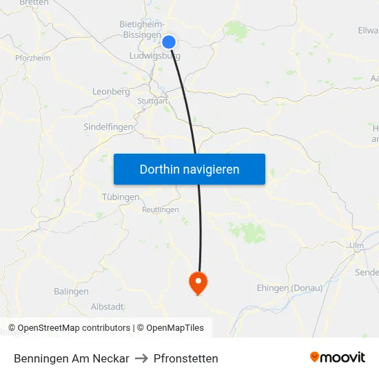 Benningen Am Neckar to Pfronstetten map