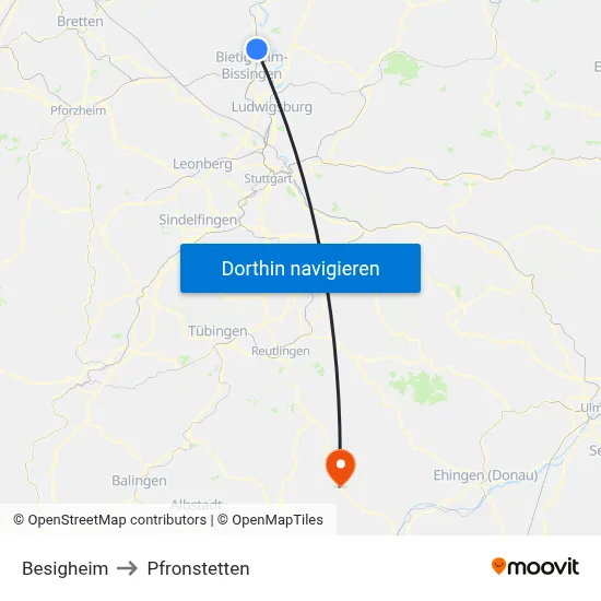 Besigheim to Pfronstetten map