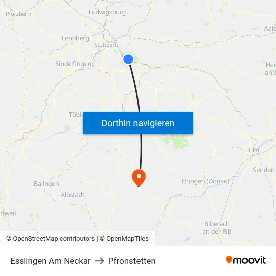 Esslingen Am Neckar to Pfronstetten map